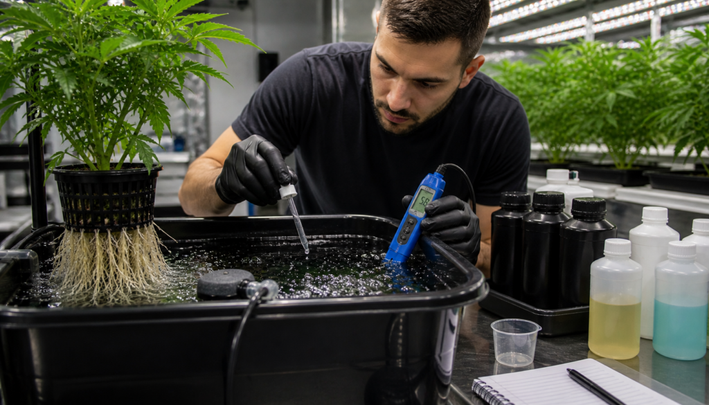 nutrient lockout in hydroponics pH adjustment using dropper and meter inside reservoir