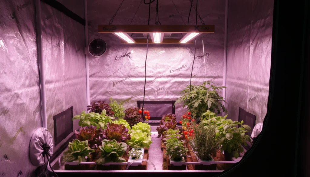 best grow lights for indoor hydroponics full spectrum LED over healthy plants