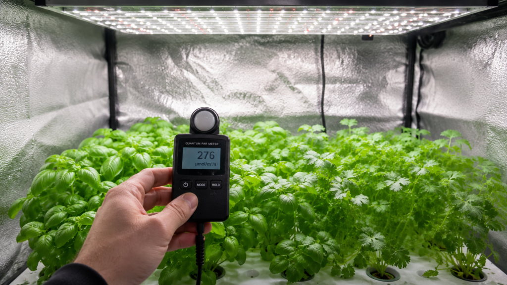 best grow lights for indoor hydroponics PAR PPFD testing with meter